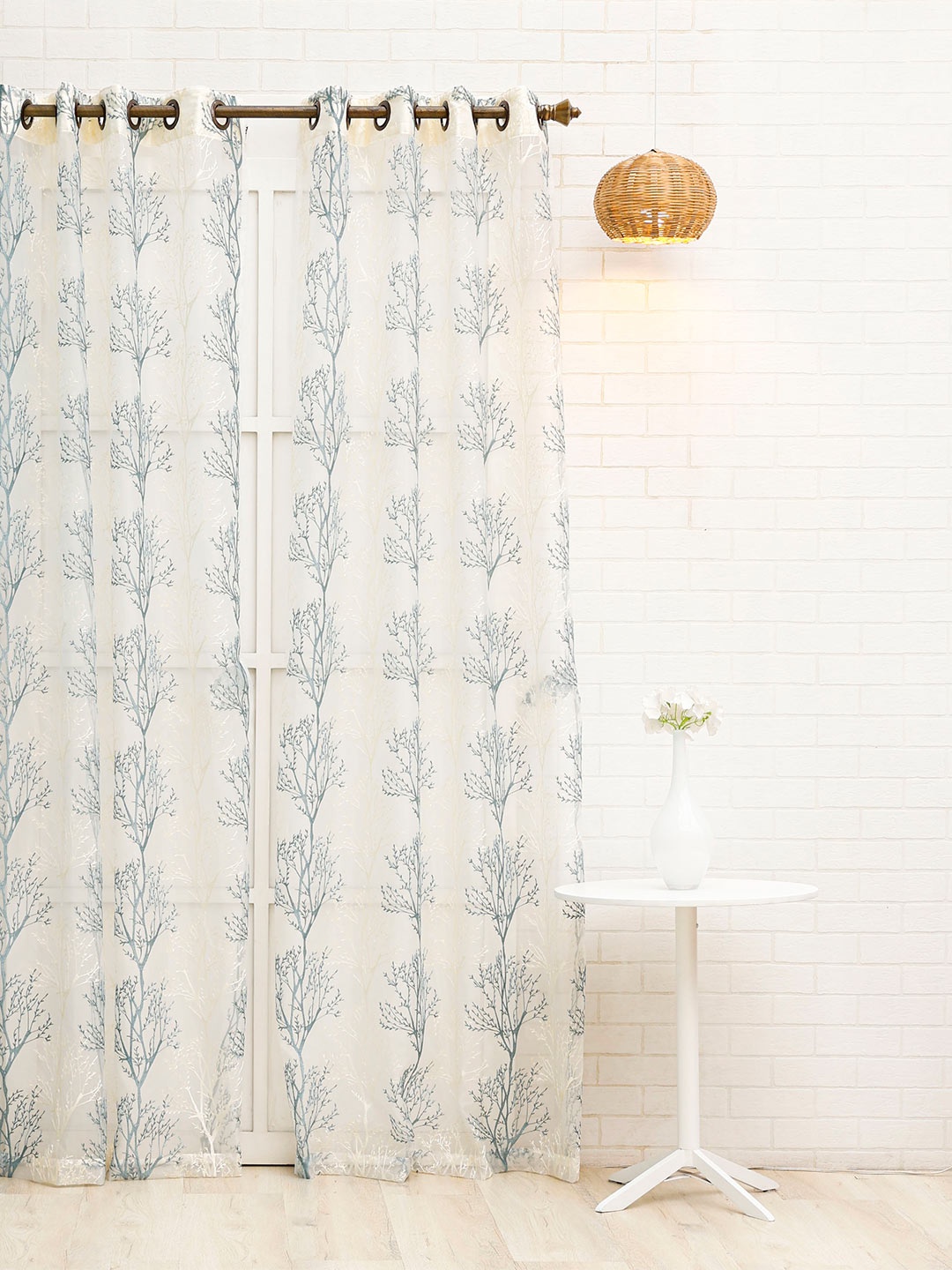 

Ariana Turquoise Blue & White Floral Sheer Door Curtain