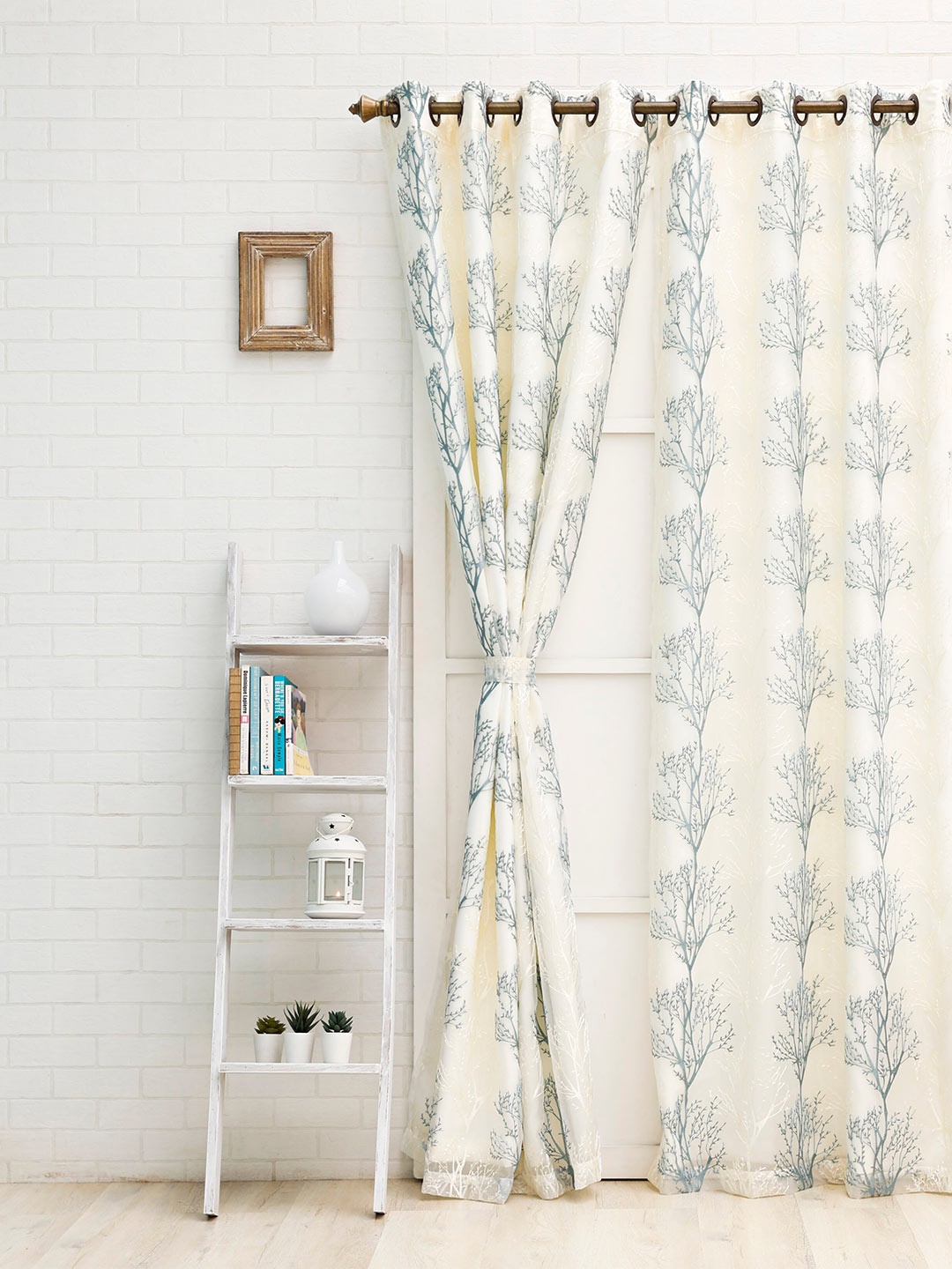 

Ariana Turquoise Blue & White Floral Black Out Door Curtain