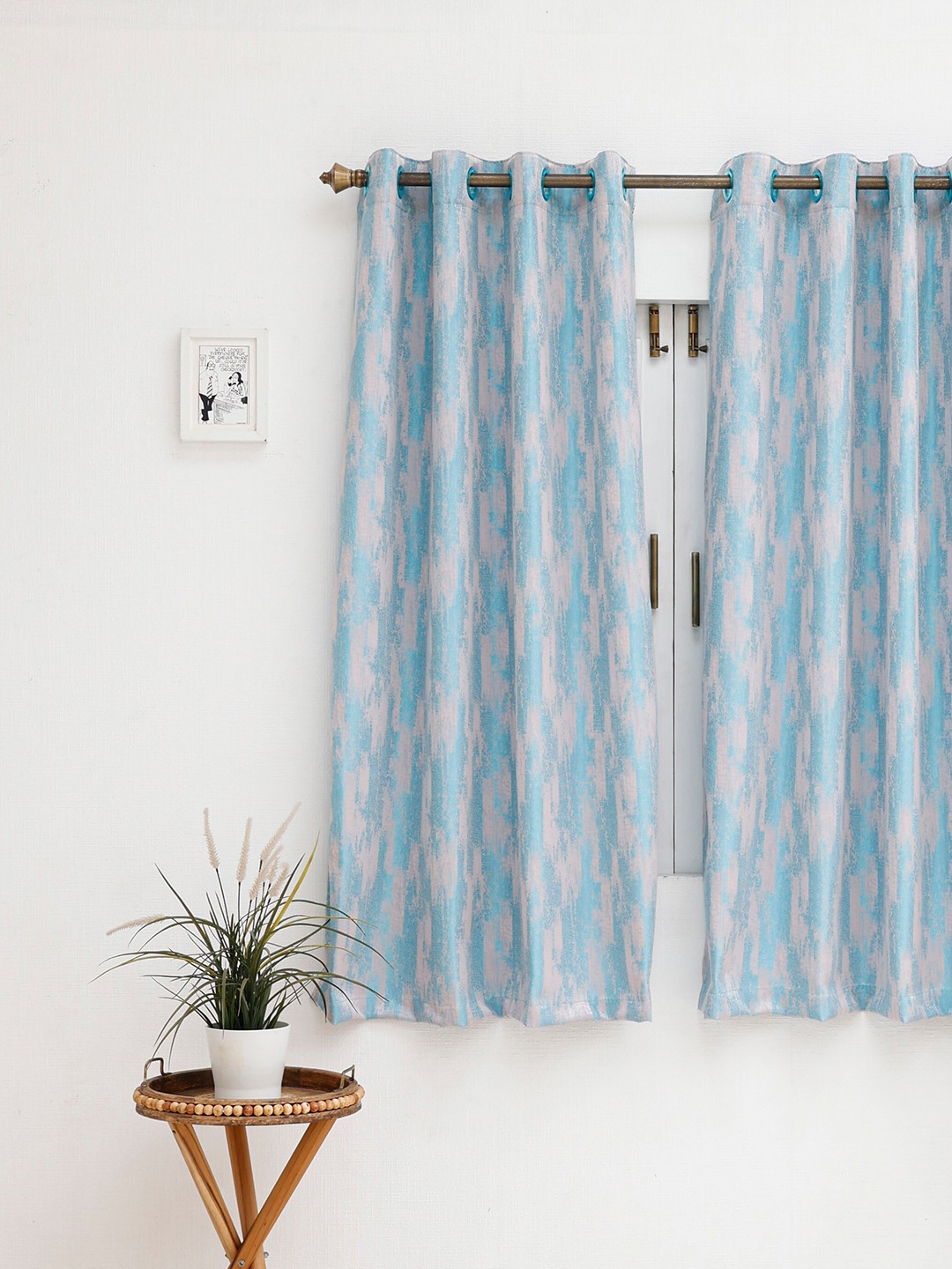 

Ariana Turquoise Blue & Beige Room Darkening Window Curtain