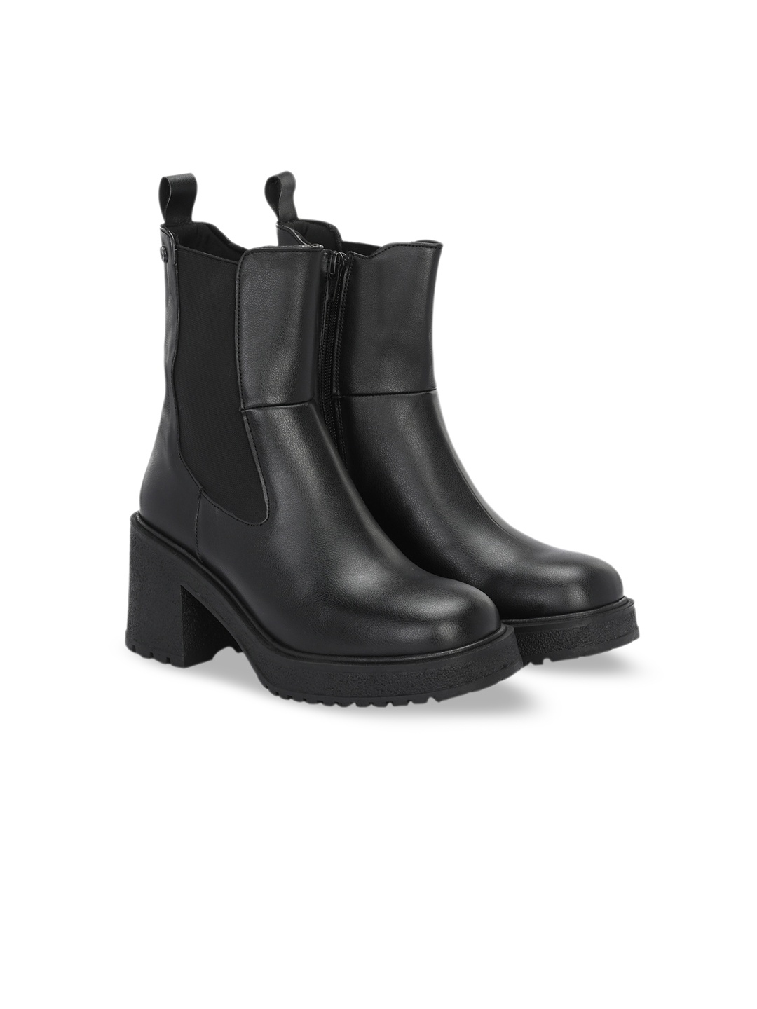 

Delize Women Square Toe Mid Top Leather Platform Heel Regular Boots, Black