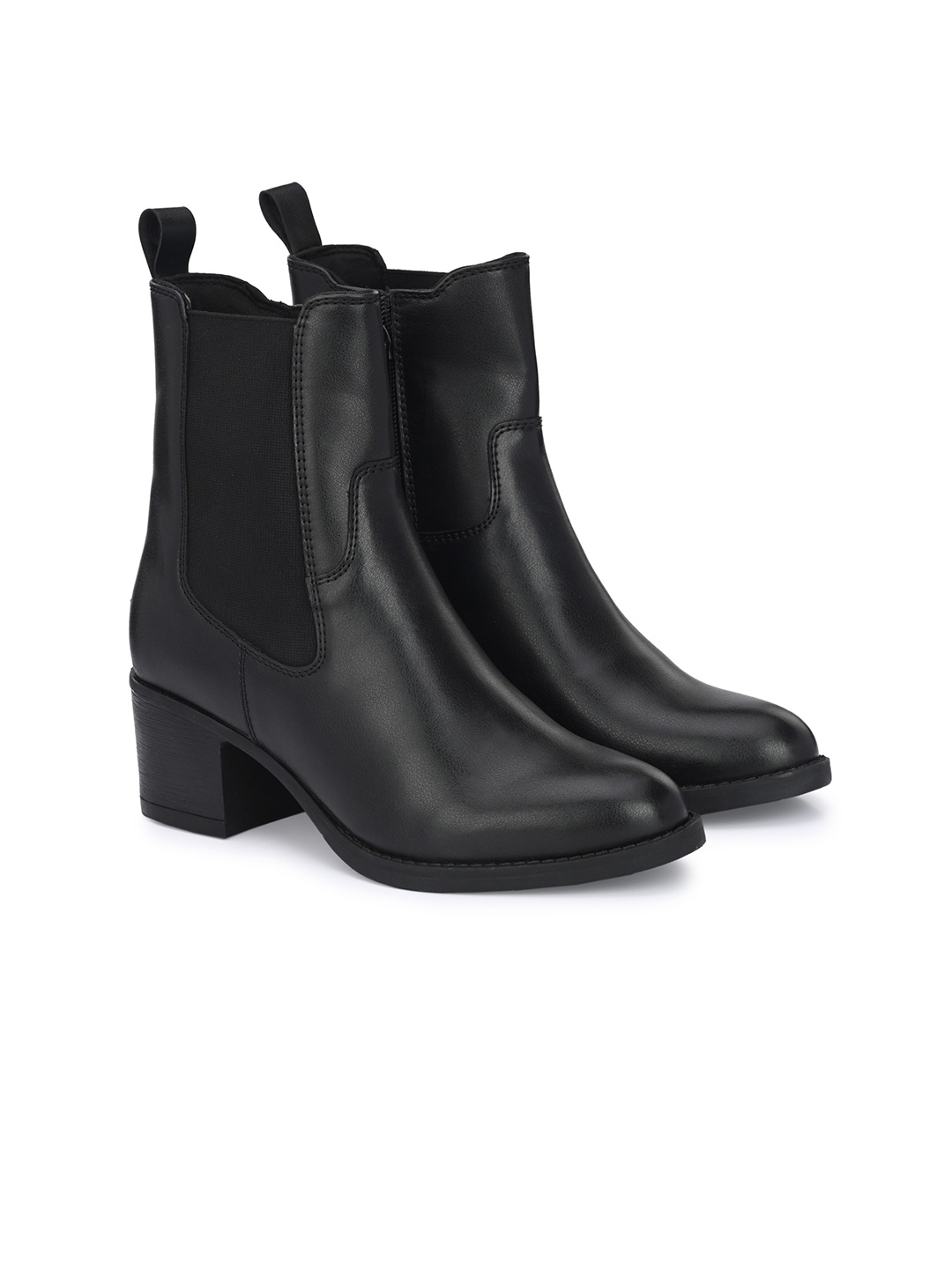 

Delize Women Heeled Leather Mid-Top Regular Boots, Black