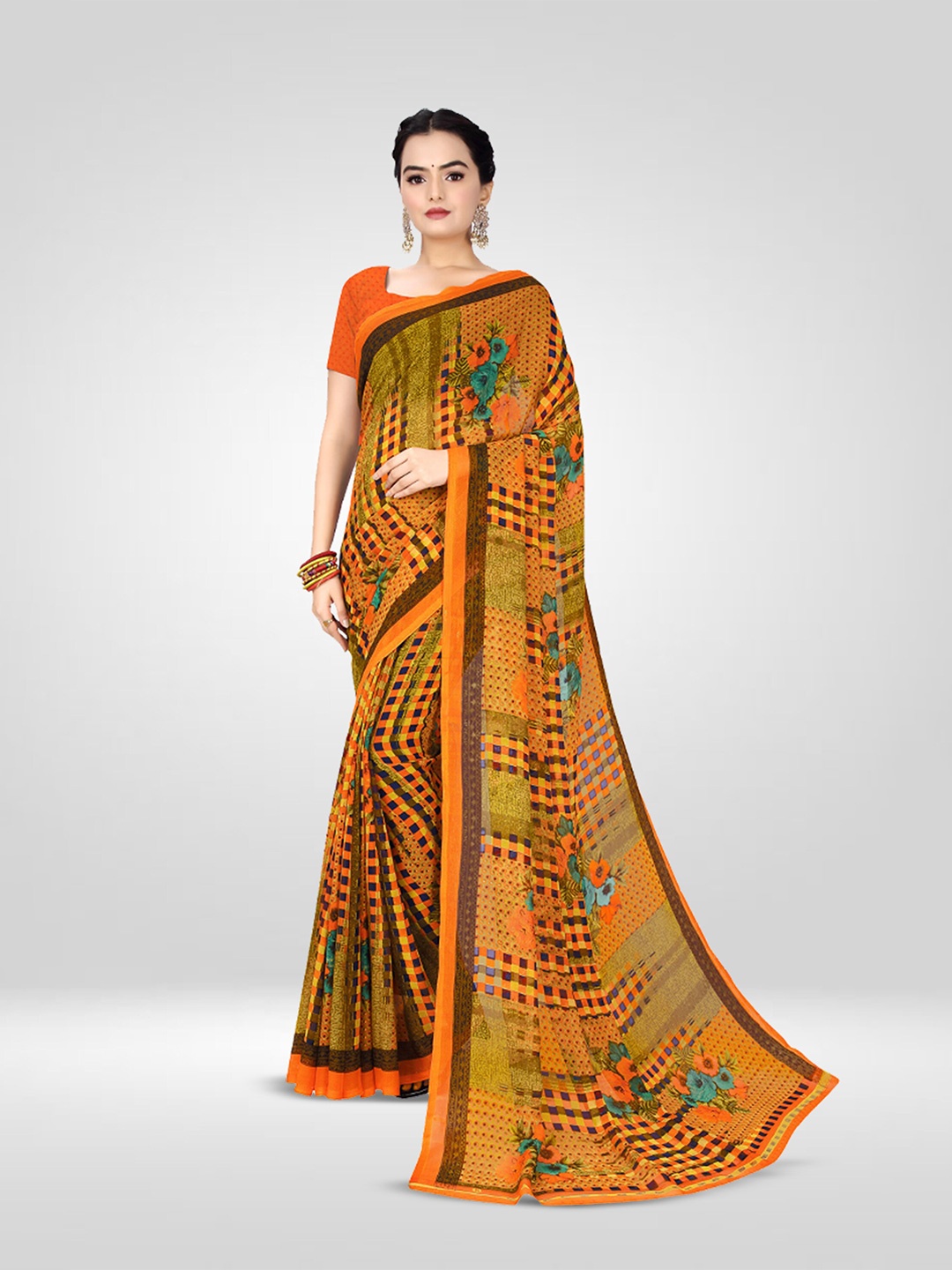 

N N ENTERPRISE Floral Printed Saree, Orange