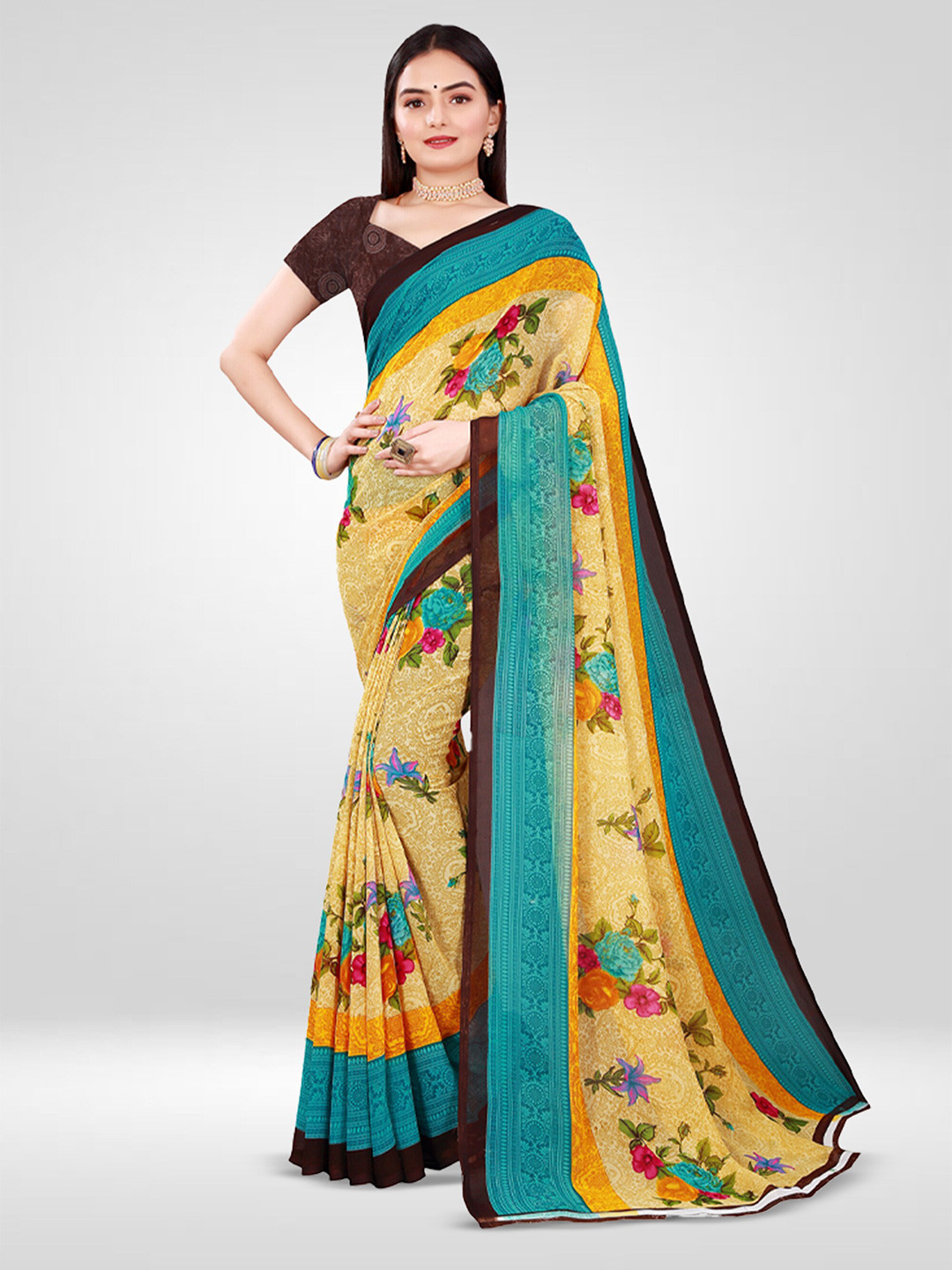 

N N ENTERPRISE Floral Printed Saree, Yellow