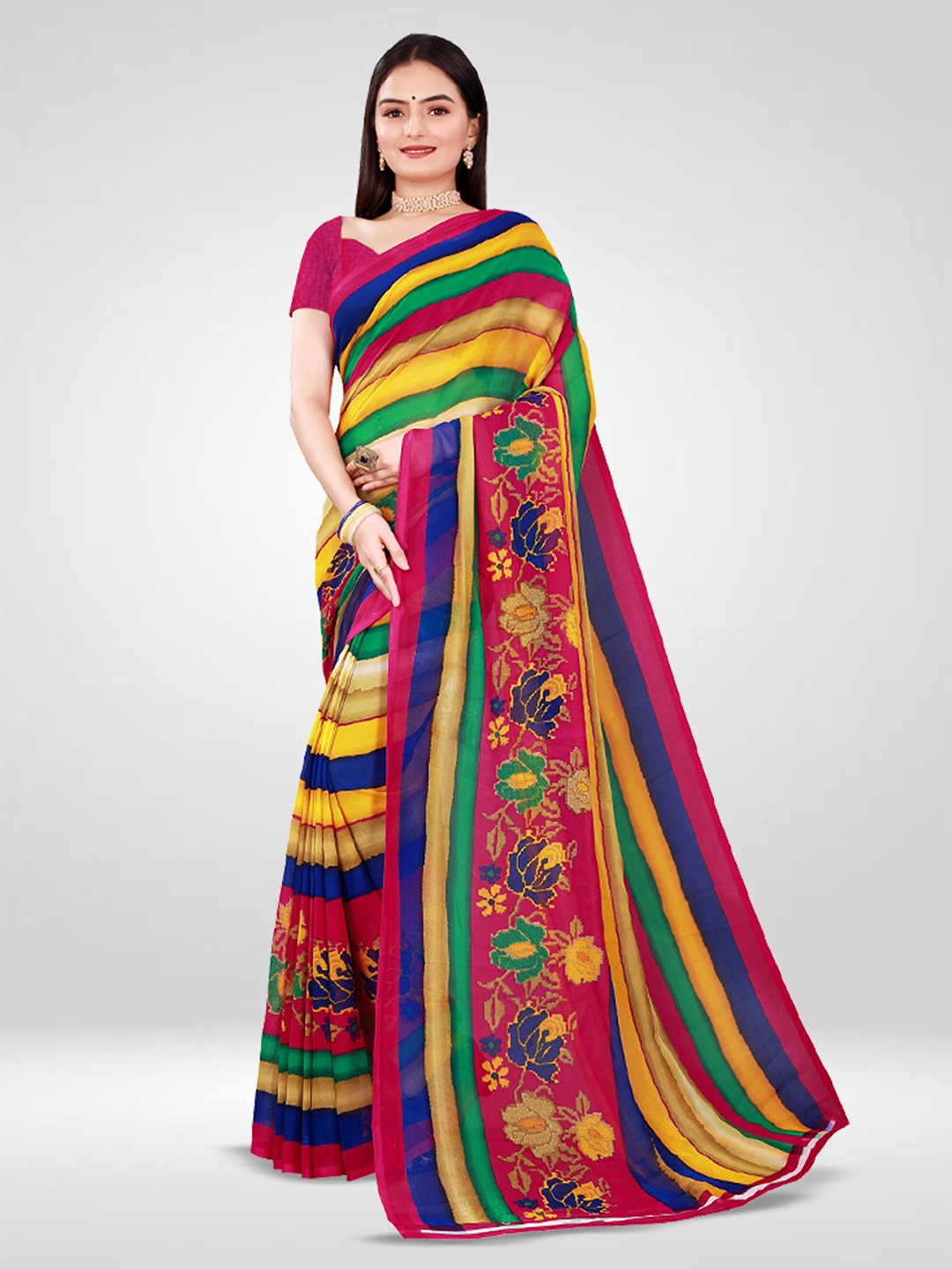 

N N ENTERPRISE Striped Ikat Saree, Pink
