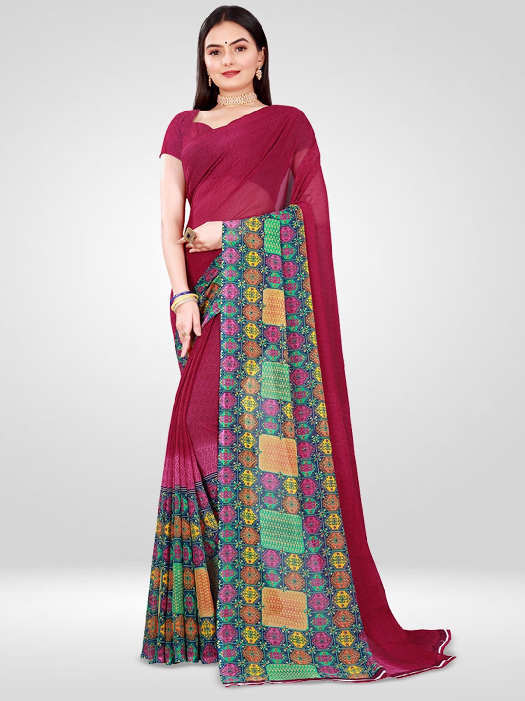 

N N ENTERPRISE Floral Printed Pure Georgette Saree, Pink
