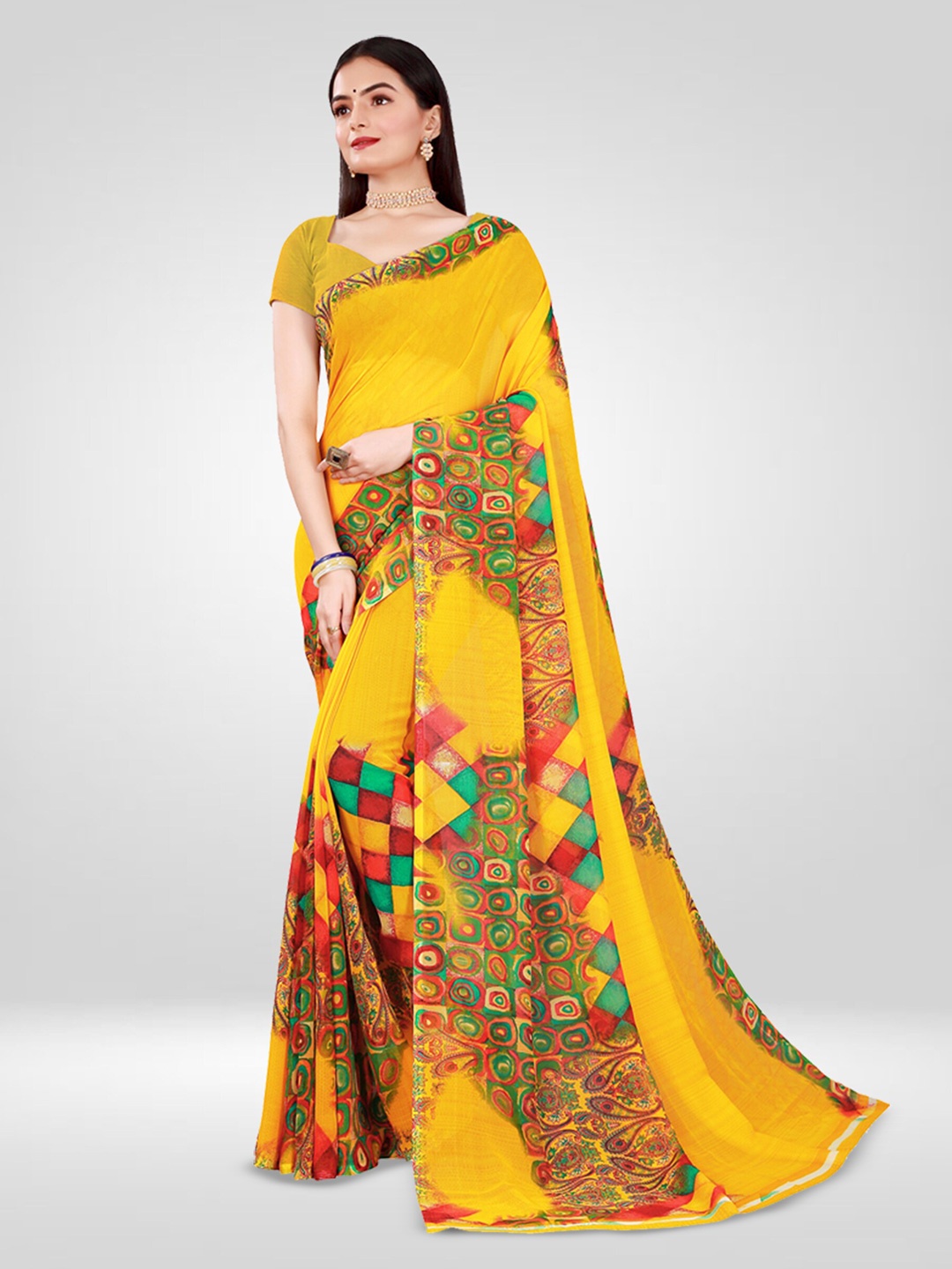 

N N ENTERPRISE Geometric Printed Saree, Yellow