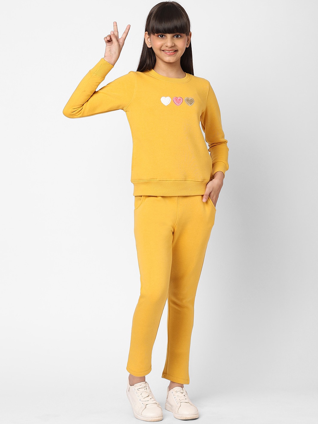 

Sweet Dreams Girls Mustard Yellow Round Neck Fleece Tracksuit