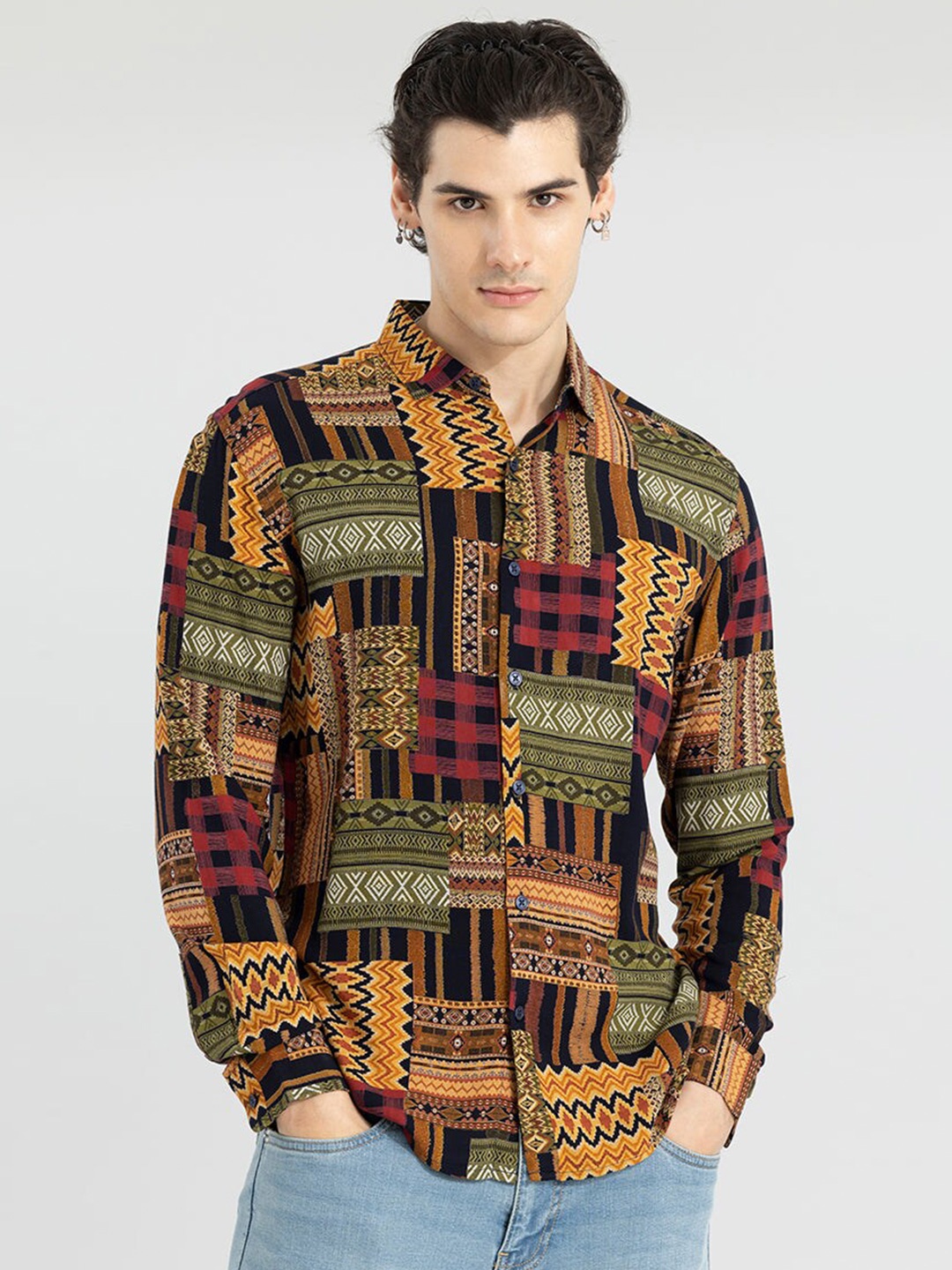 

Snitch Classic Abstract Printed Casual Shirt, Yellow