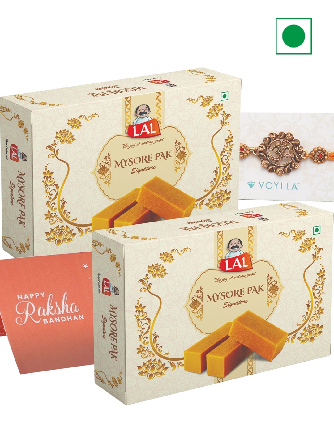 

LAL 2 Mysore Pak Signature Sweet Pack With Rakhi-200g Each, Red