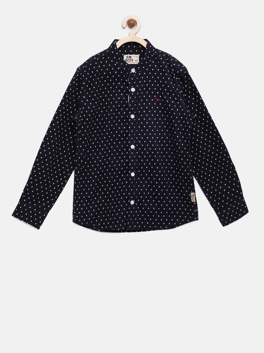 

Flying Machine Boys Navy Blue Regular Fit Printed Casual Shirt