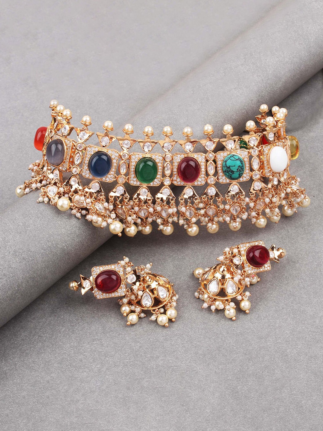 

Mirana Gold-Plated Choker Necklace With Earrings