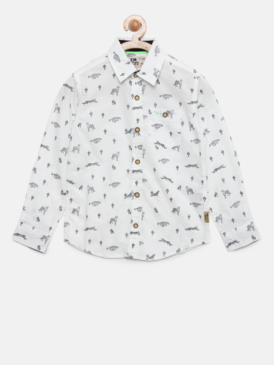 

Flying Machine Boys White Regular Fit Printed Casual Shirt