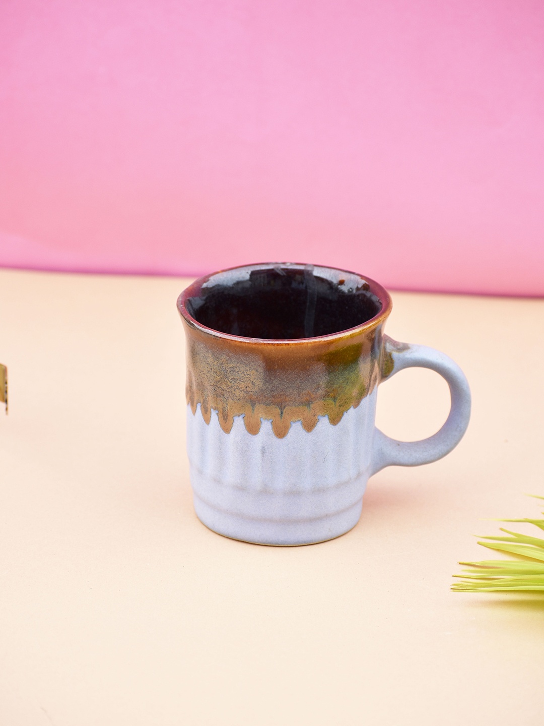 

Folkstorys White & Brown Textured Ceramic Glossy Mug - 300 ml