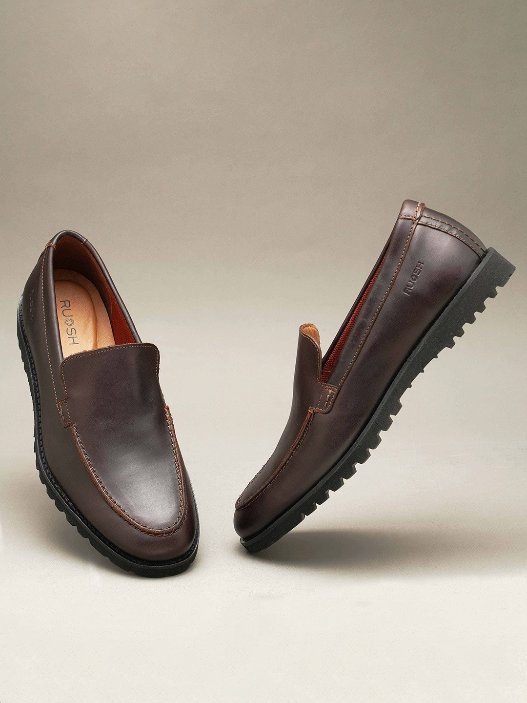 

Ruosh Men Leather Comfort Insole Loafers, Brown