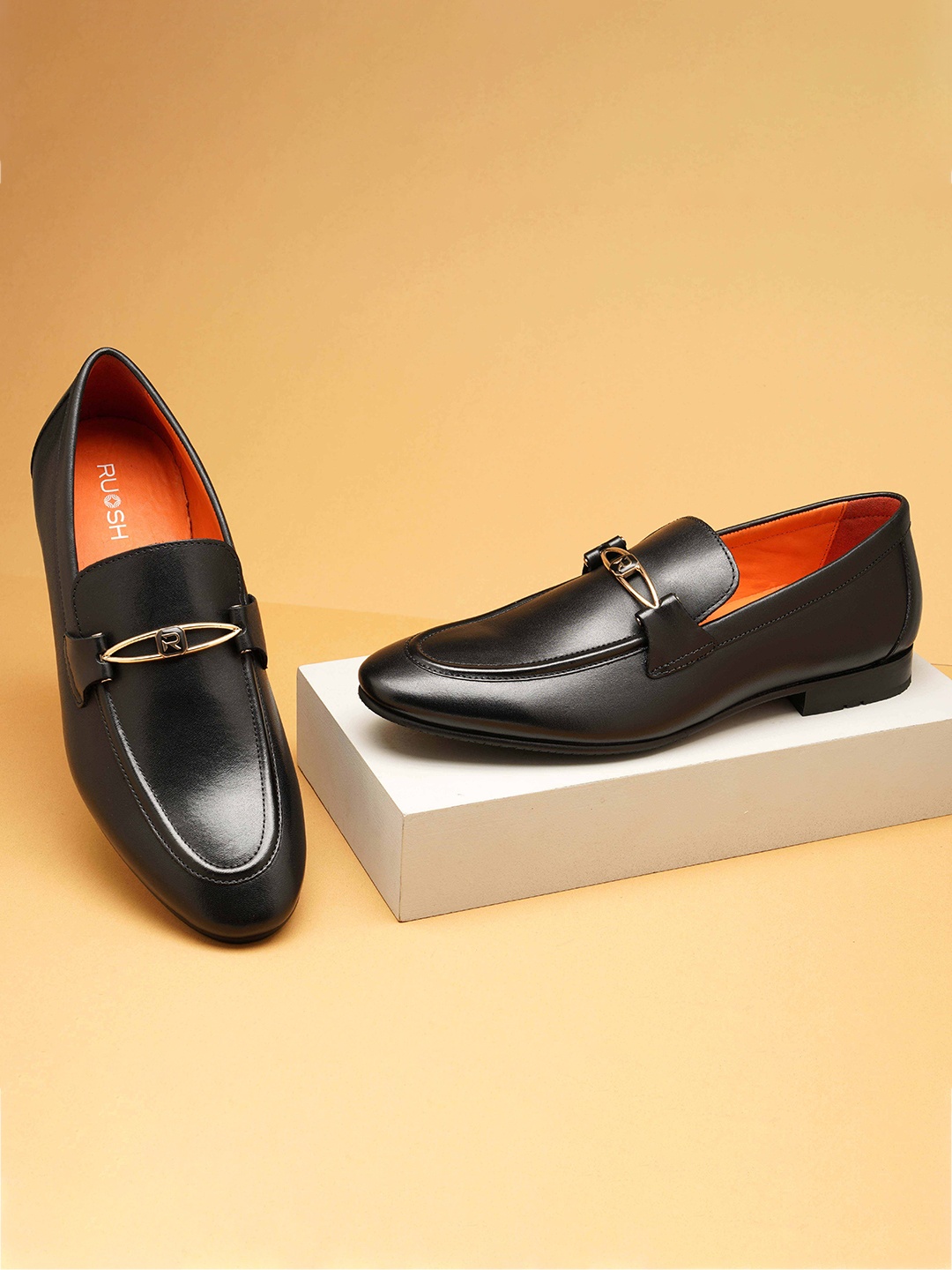 

Ruosh Men Leather Horsebit Loafers, Black