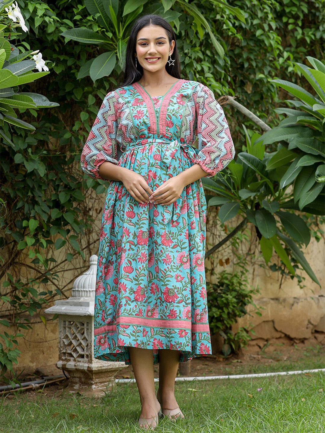 

KAAJH Floral Print A-Line Midi Dress, Green