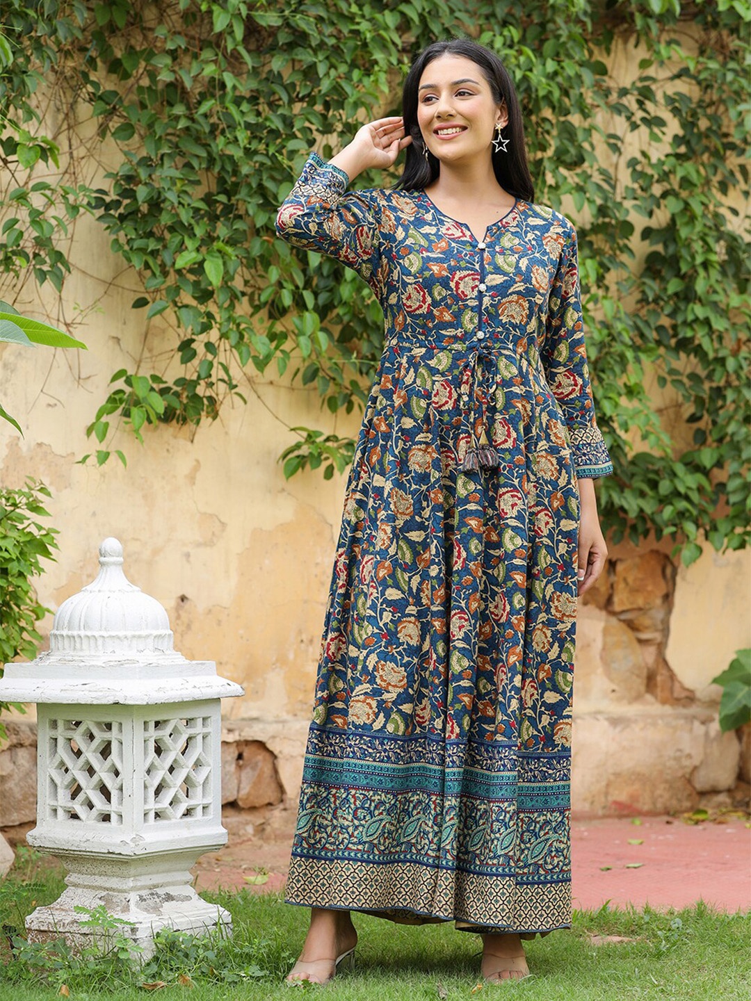 

KAAJH Floral Printed Tie-Up Maxi Dress, Blue
