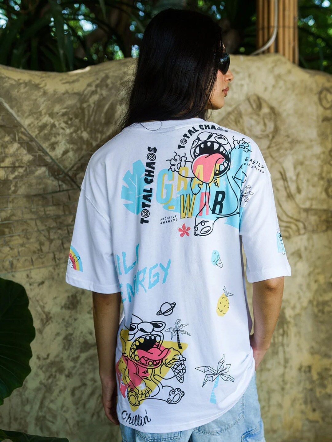 

Bonkers Corner Typography Printed Cotton Oversized T-shirt, White