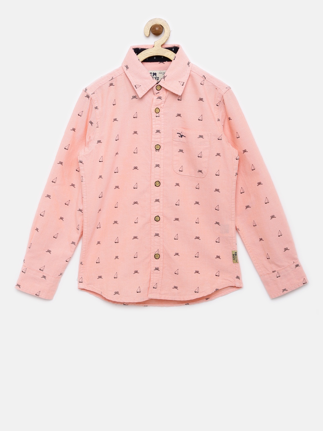 

Flying Machine Boys Peach-Coloured Regular Fit Printed Casual Shirt