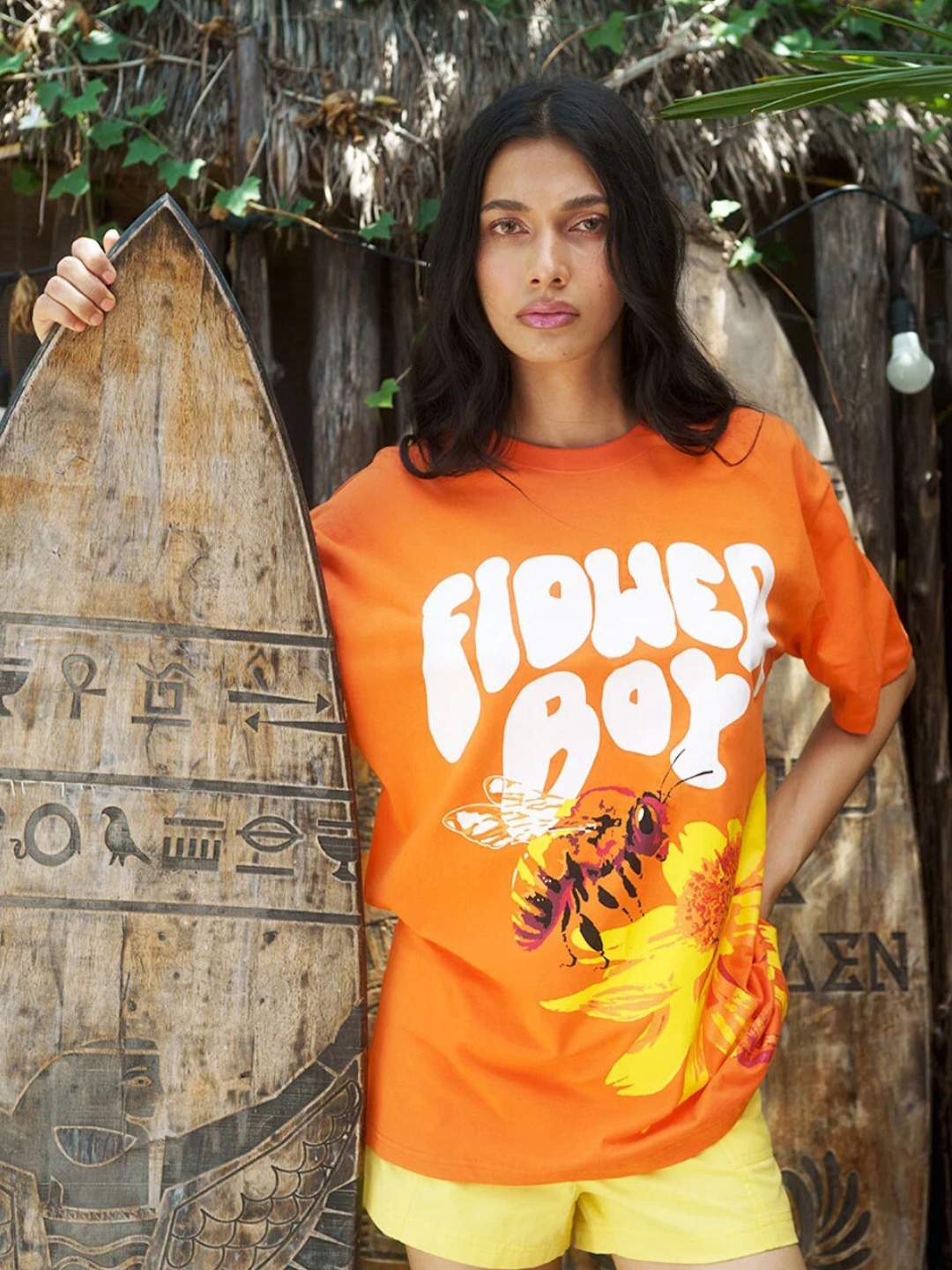 

Bonkers Corner Typography Printed Cotton Oversized T-shirt, Orange