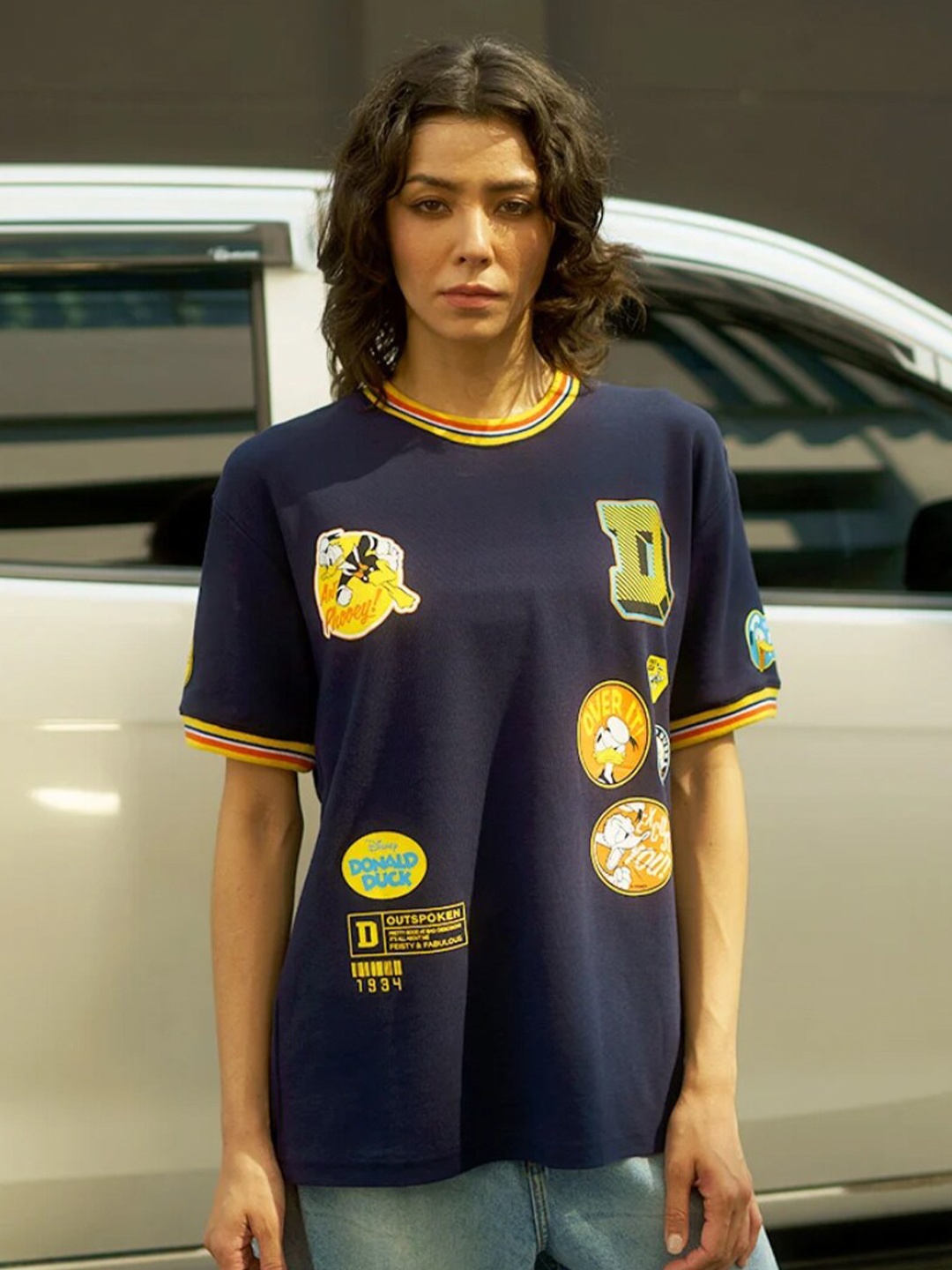 

Bonkers Corner Donald Duck Printed Cotton Oversized T-shirt, Navy blue