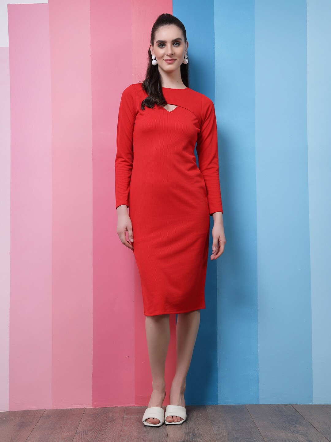 

Athena Red Round Neck Sheath Dress