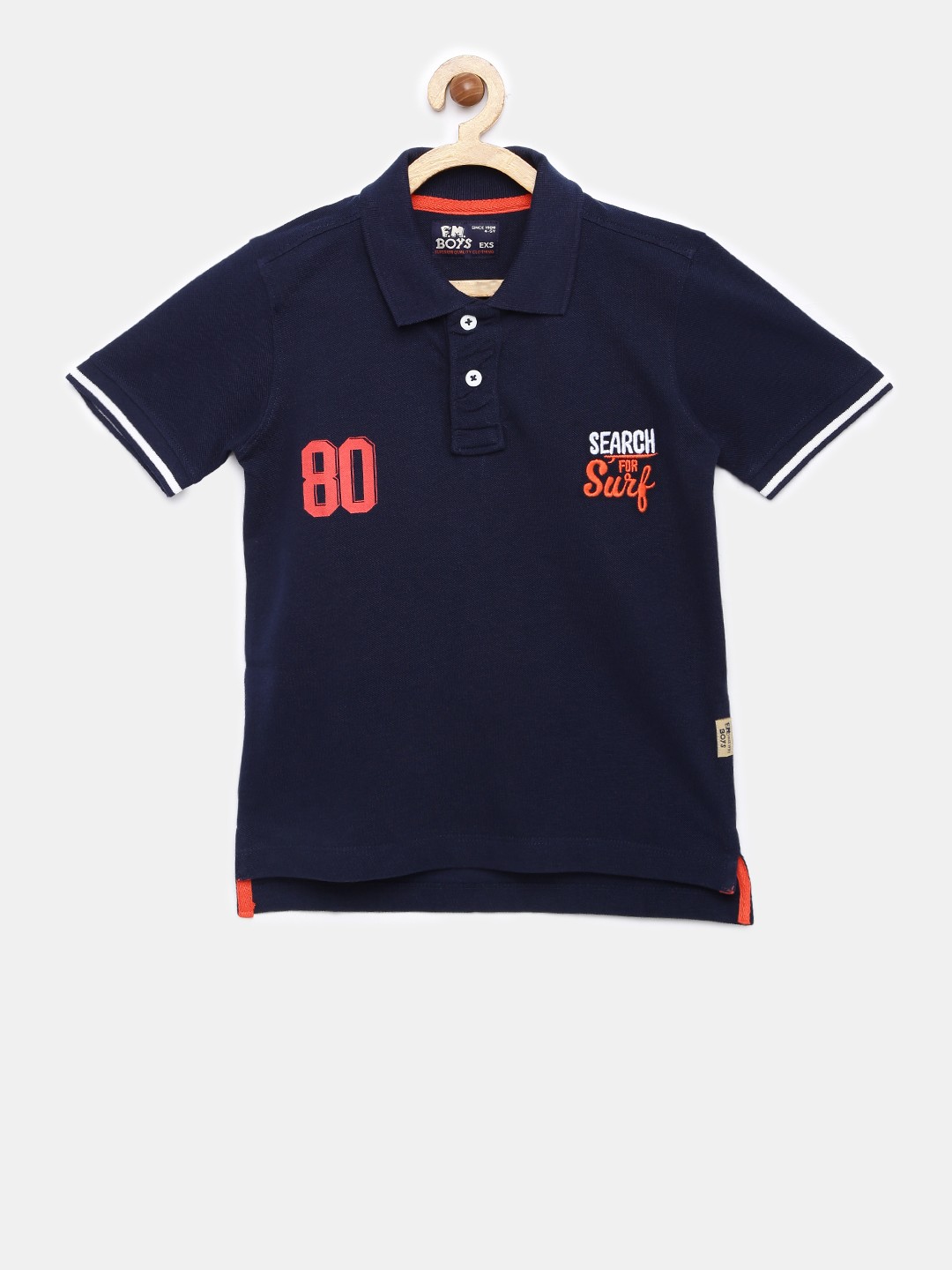 

Flying Machine Boys Navy Blue Solid Polo T-shirt