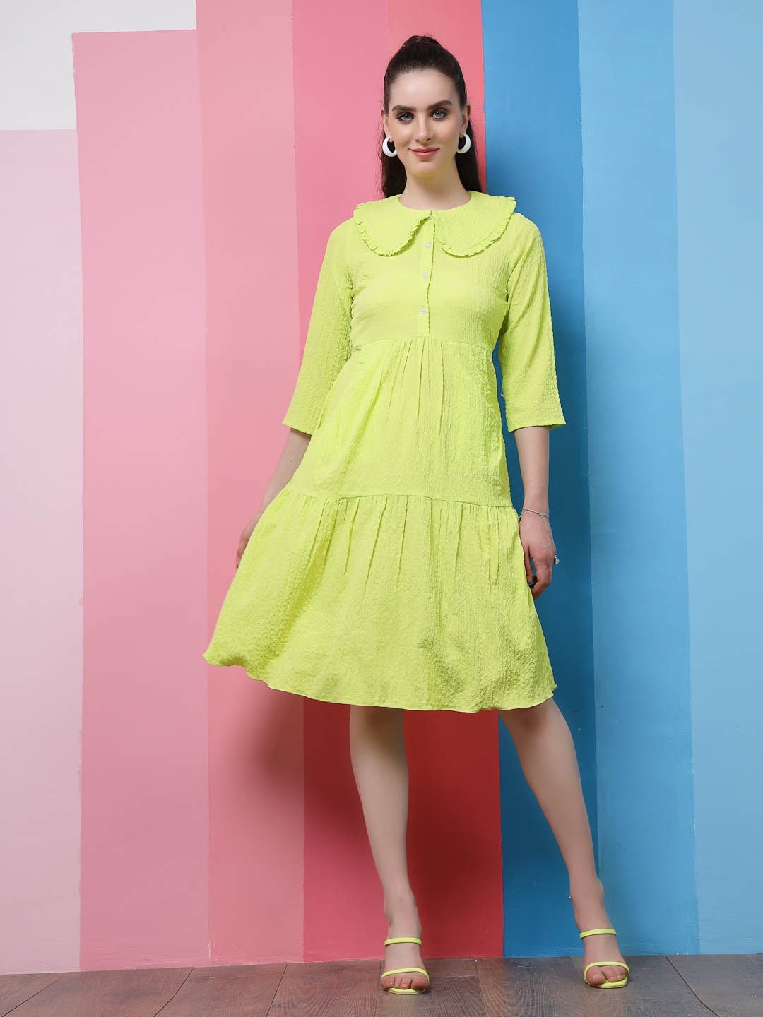 

Athena Green Self Design Peter Pan Collar A-Line Dress