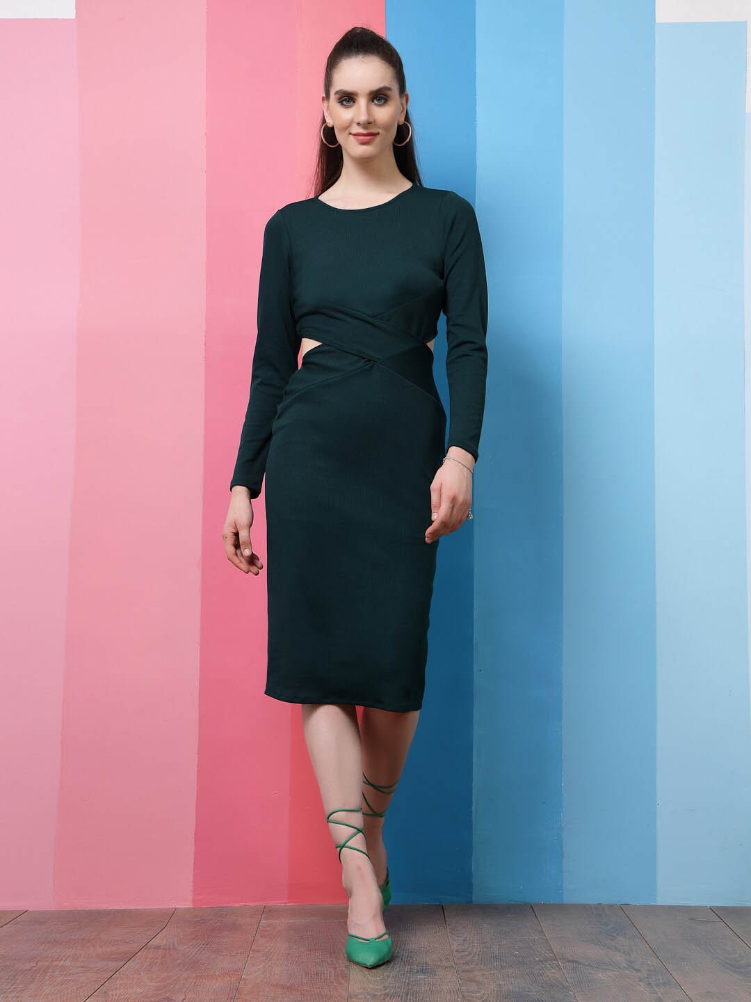 

Athena Green Round Neck Sheath Dress