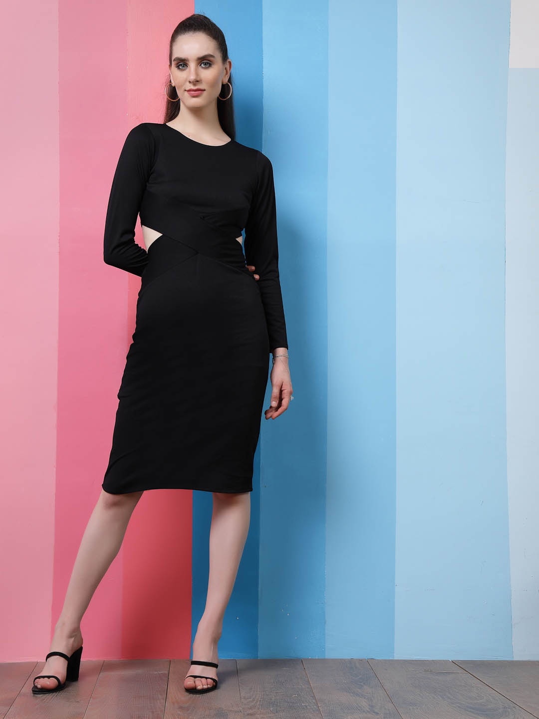 

Athena Blue Round Neck Sheath Dress