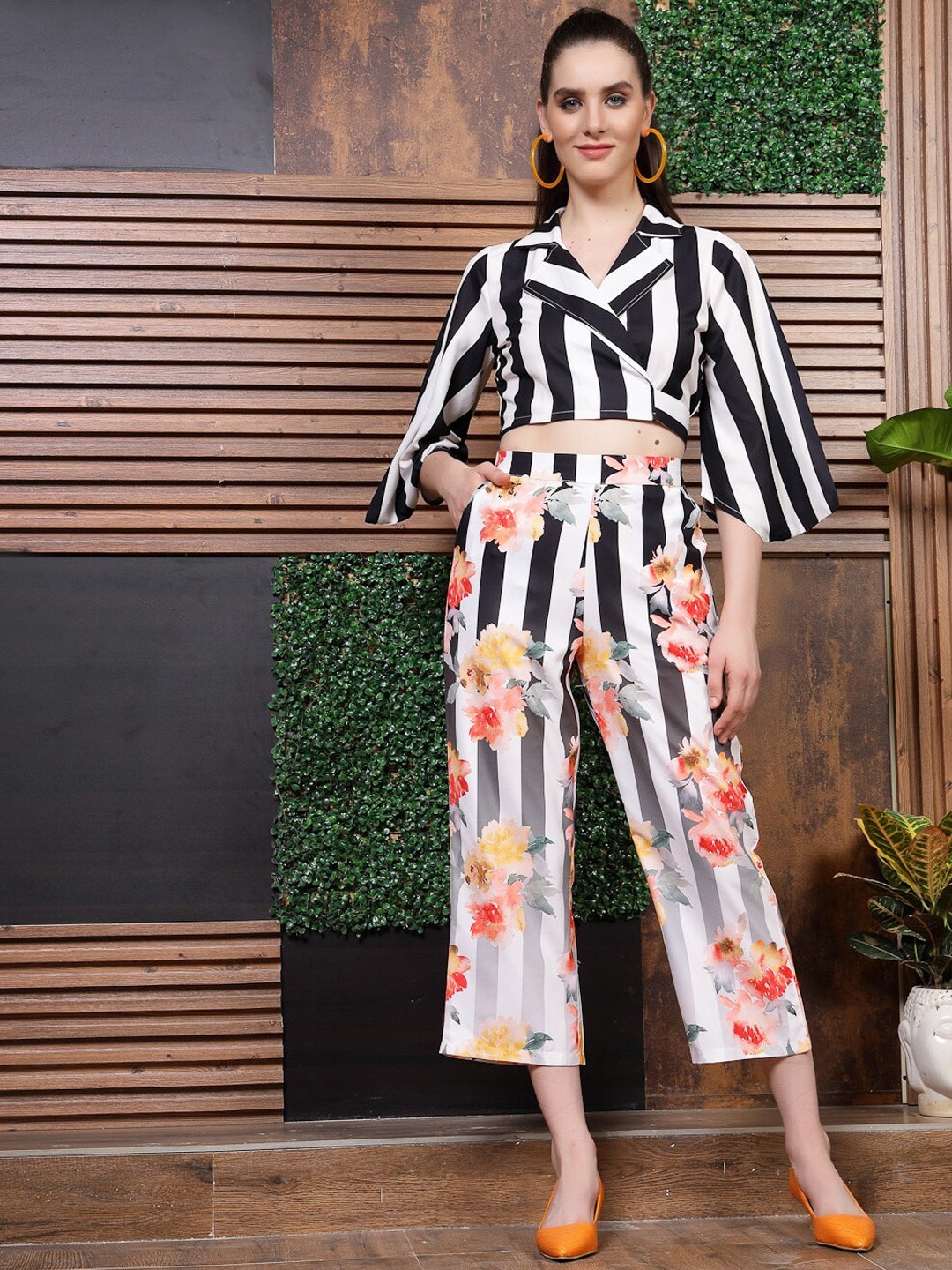 

Athena Black Striped Top With Trousers, White