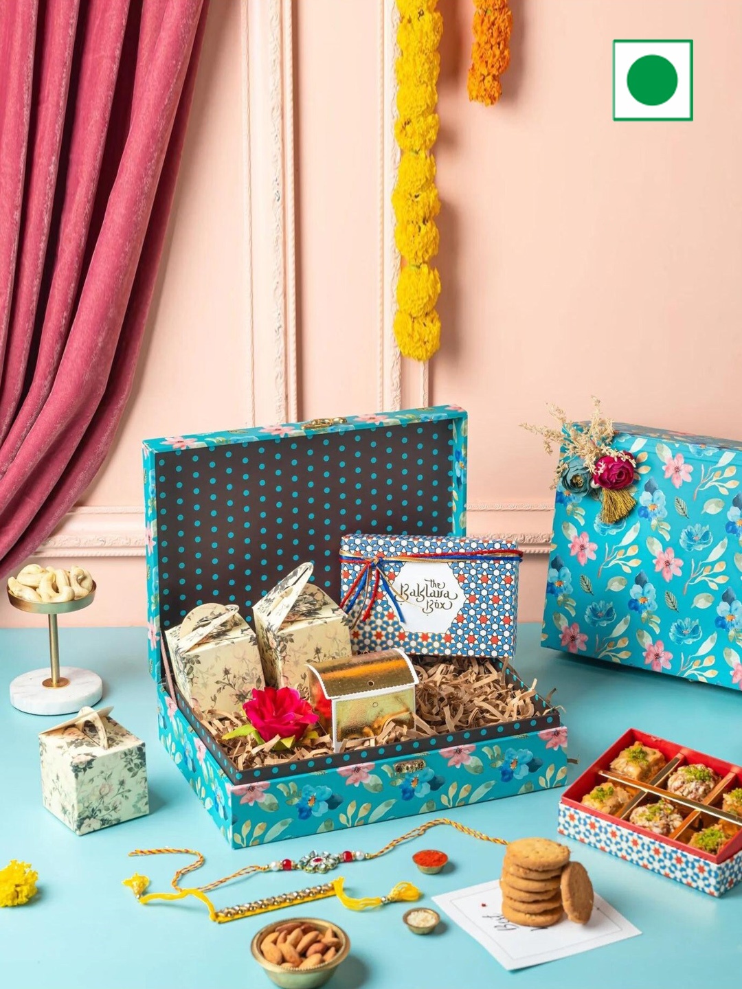 

The Baklava Eden Hamper With 2 Rakhis, Blue