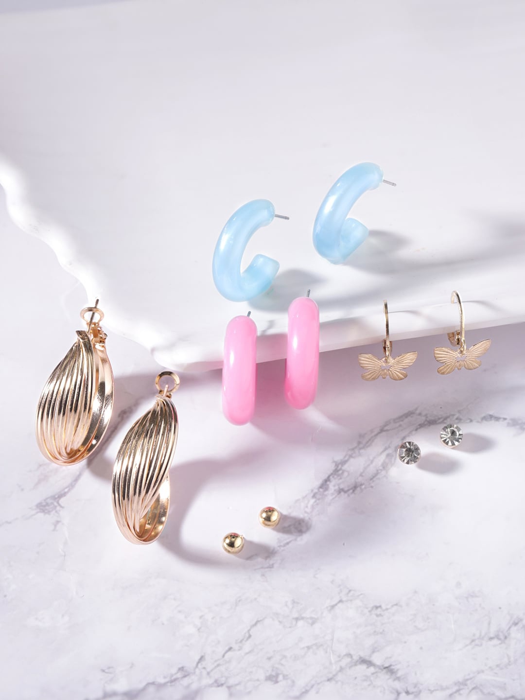 

TOKYO TALKIES X rubans FASHION ACCESSORIES Set Of 6 Hoop & Stud Earrings, Gold