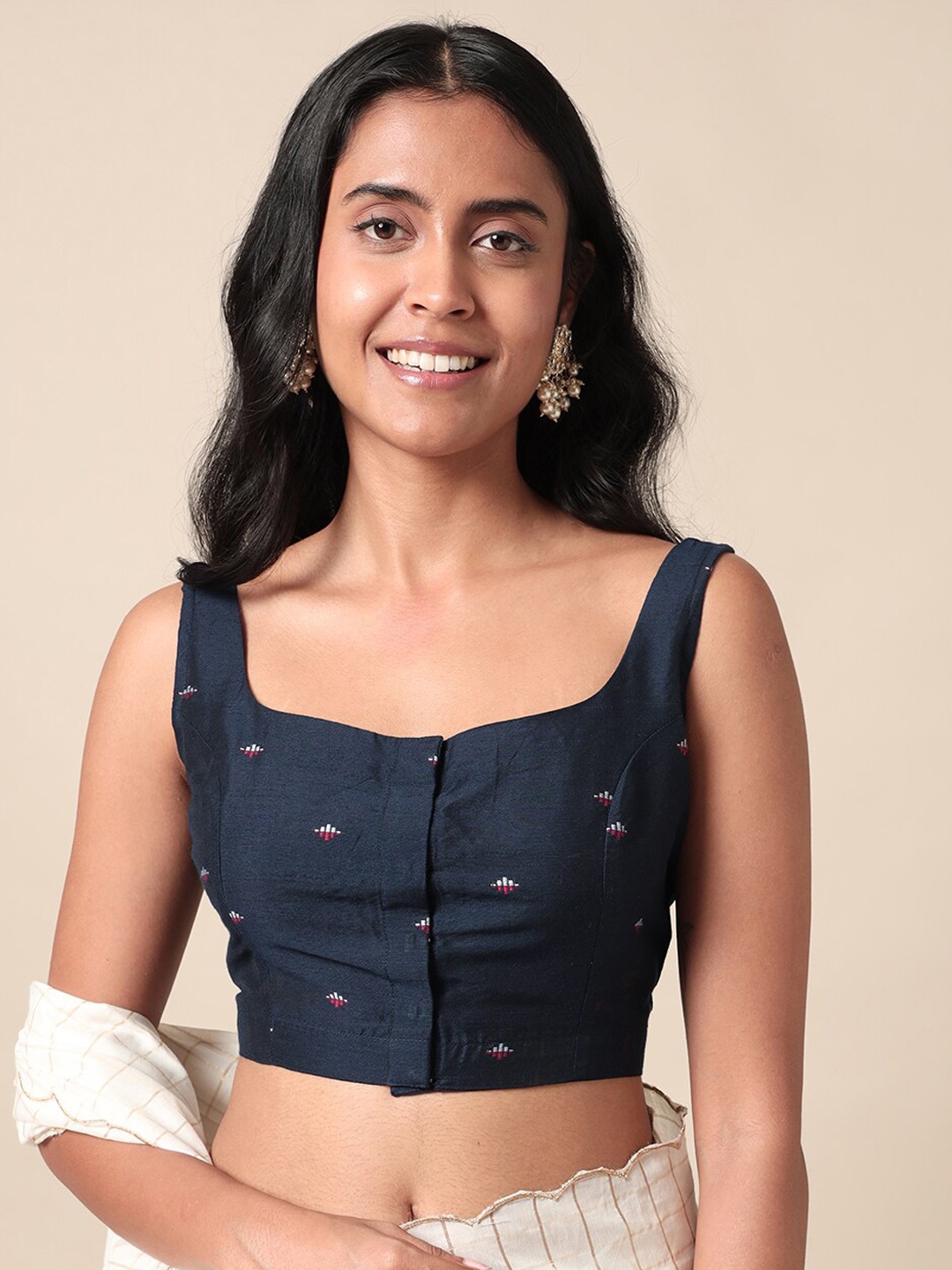 

Saaki Woven Design Saree Blouse, Navy blue