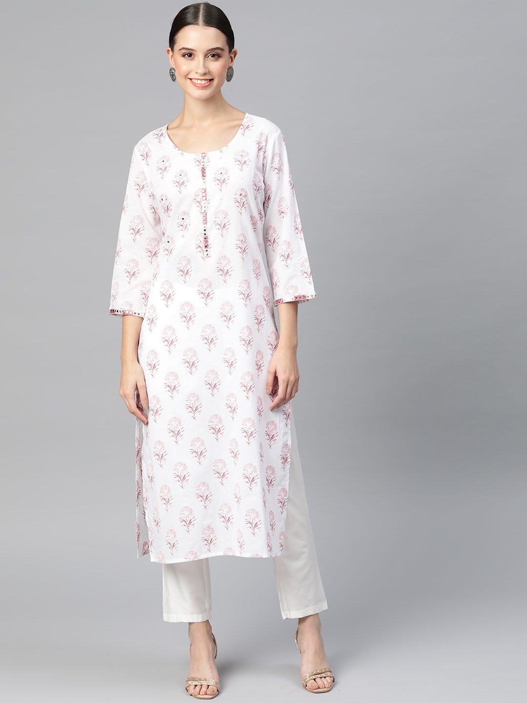 

Readiprint Fashions Women Floral Printed Mirror Work Kurta, Mauve