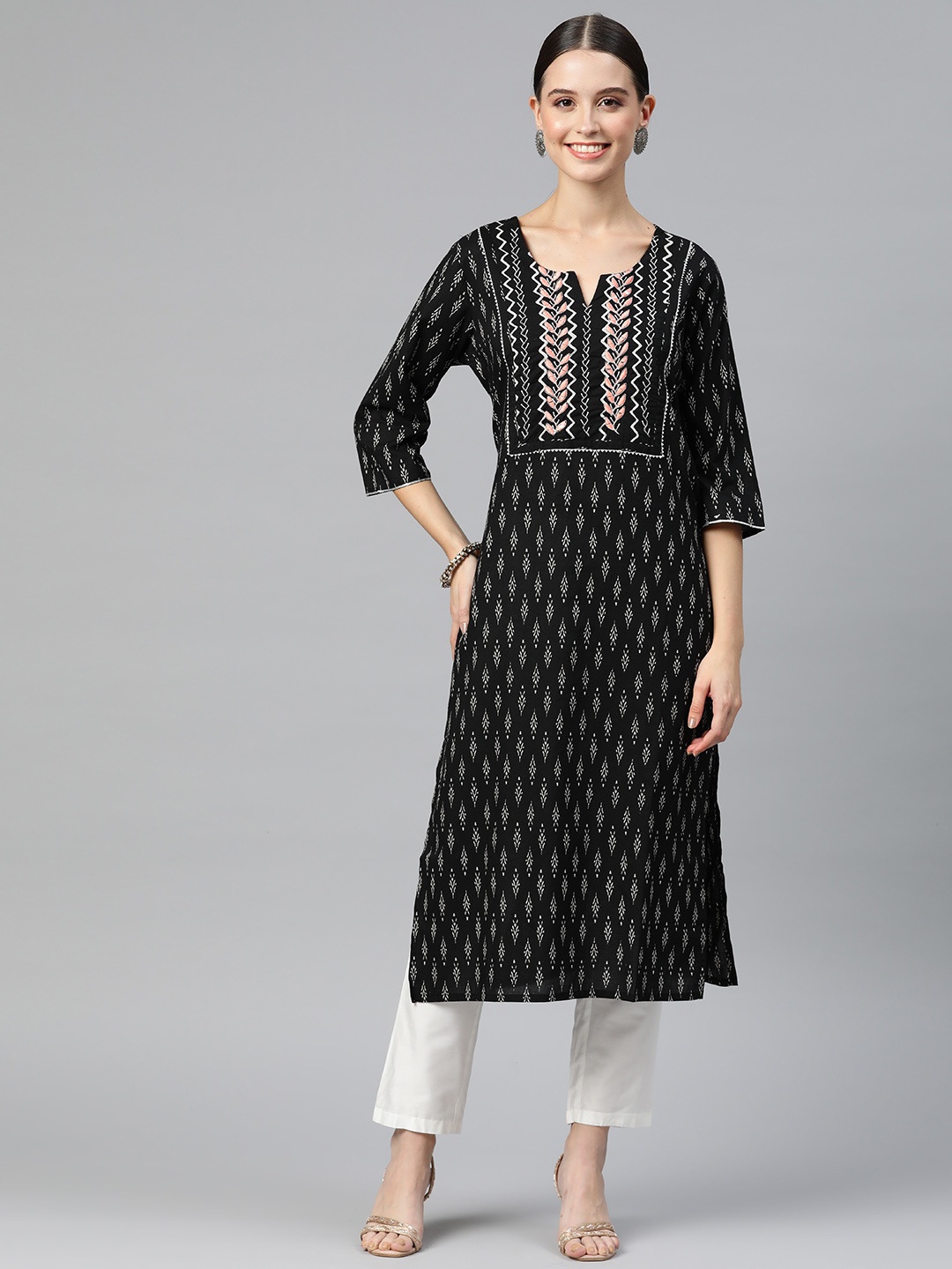 

Readiprint Fashions Women Ethnic Motifs Printed Thread Work Kurta, Black