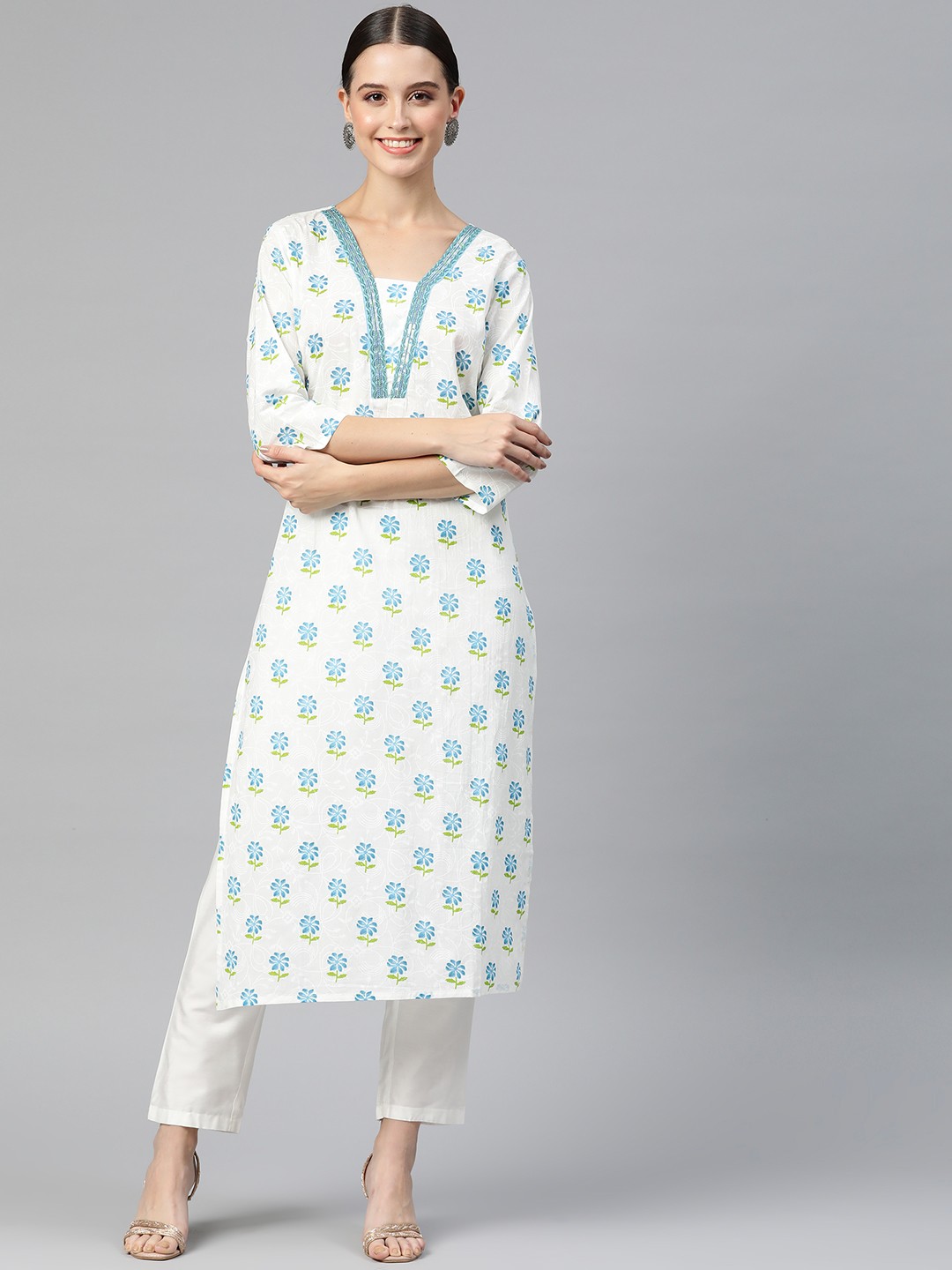 

Readiprint Fashions Women Floral Printed Sequinned Kurta, Blue
