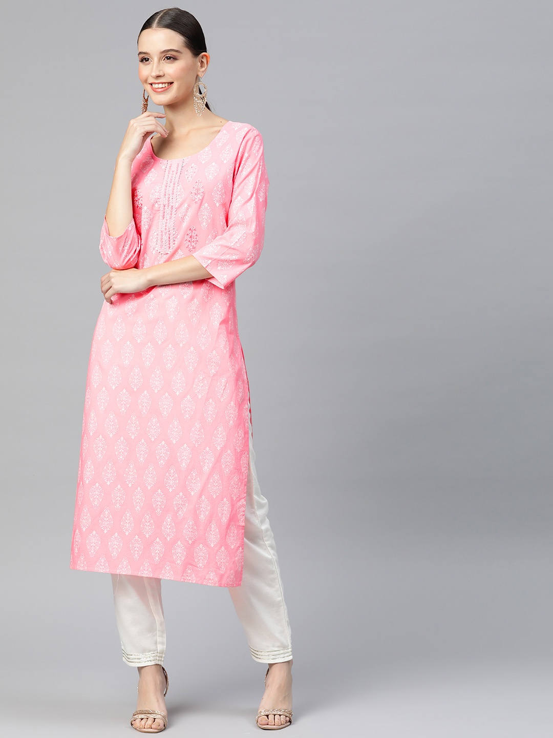 

Readiprint Women Ethnic Motifs Printed Thread Work Kurta, Pink