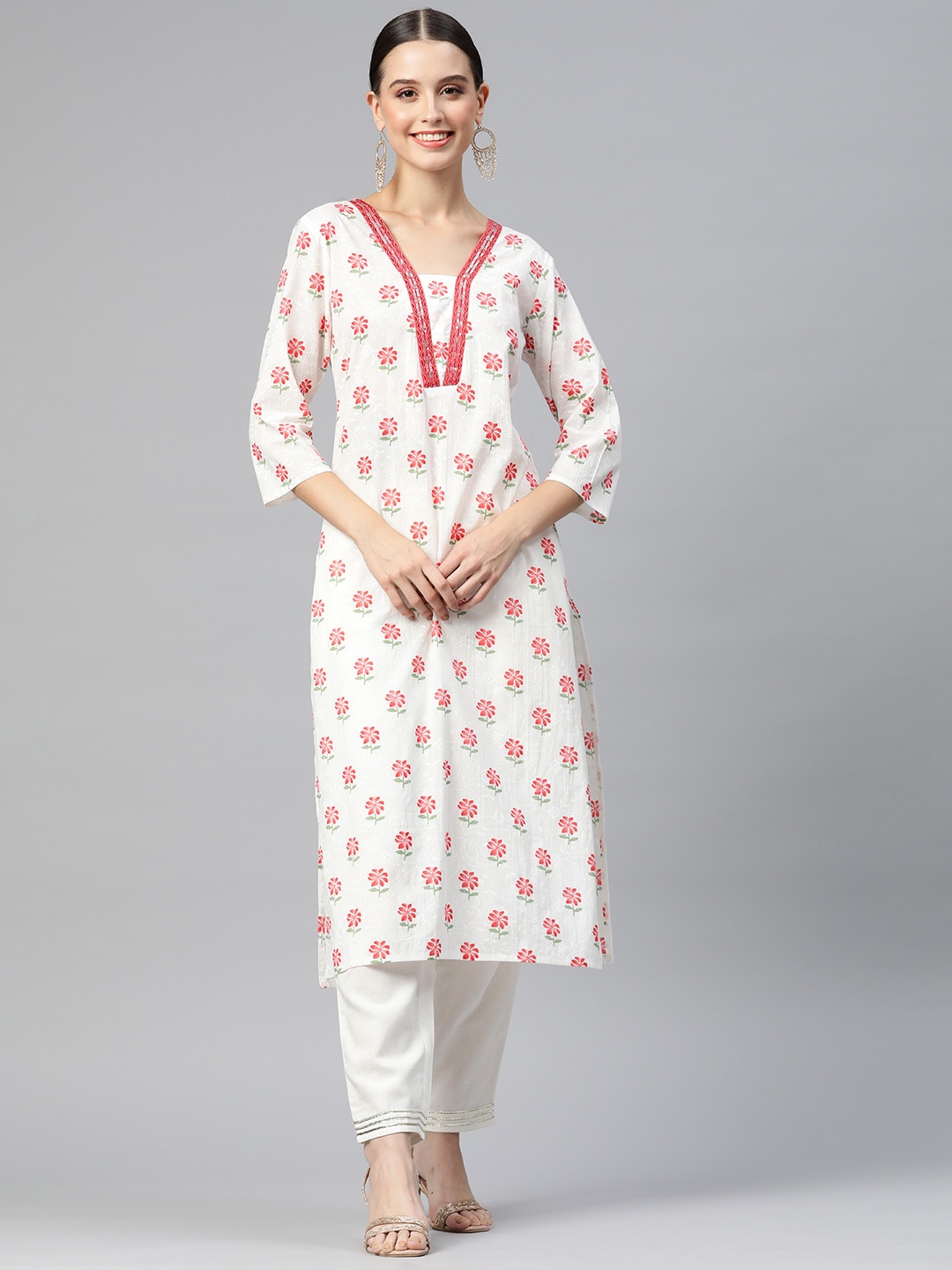 

Readiprint Fashions Women Floral Printed Sequinned Kurta, Red
