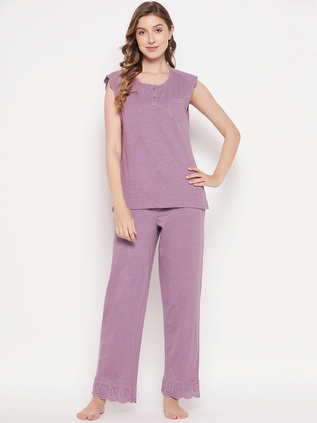 

Clovia Women Round Neck Night suit, Purple