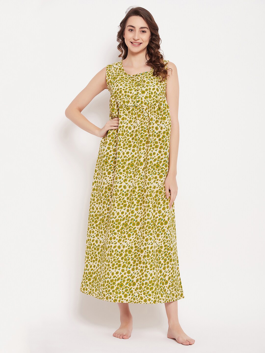 

Clovia Abstract Printed Maxi Nightdress, Green