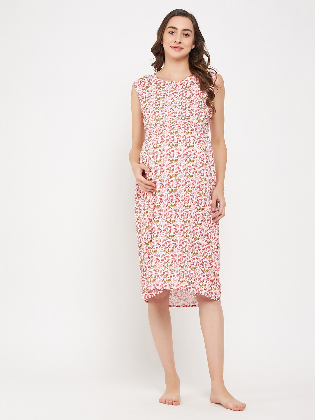 

Clovia Floral Printed Maternity Nightdress, White