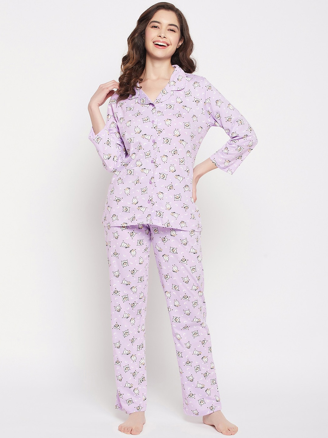 

Clovia Women Conversational Printed Night suit, Purple