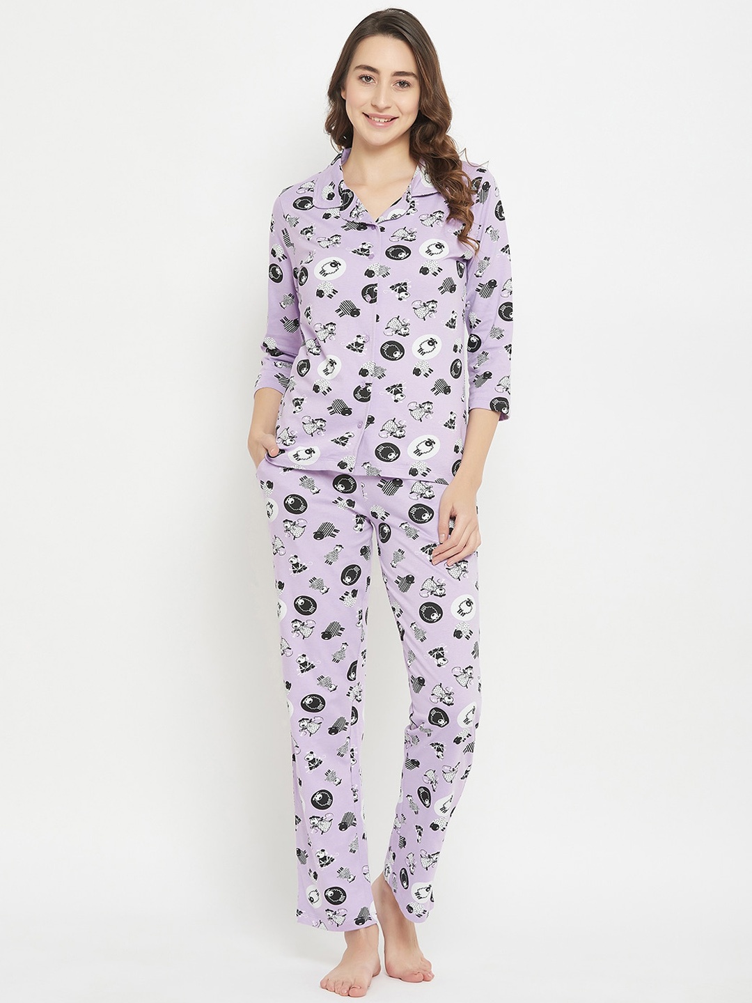 

Clovia Women Conversational Printed Night suit, Purple