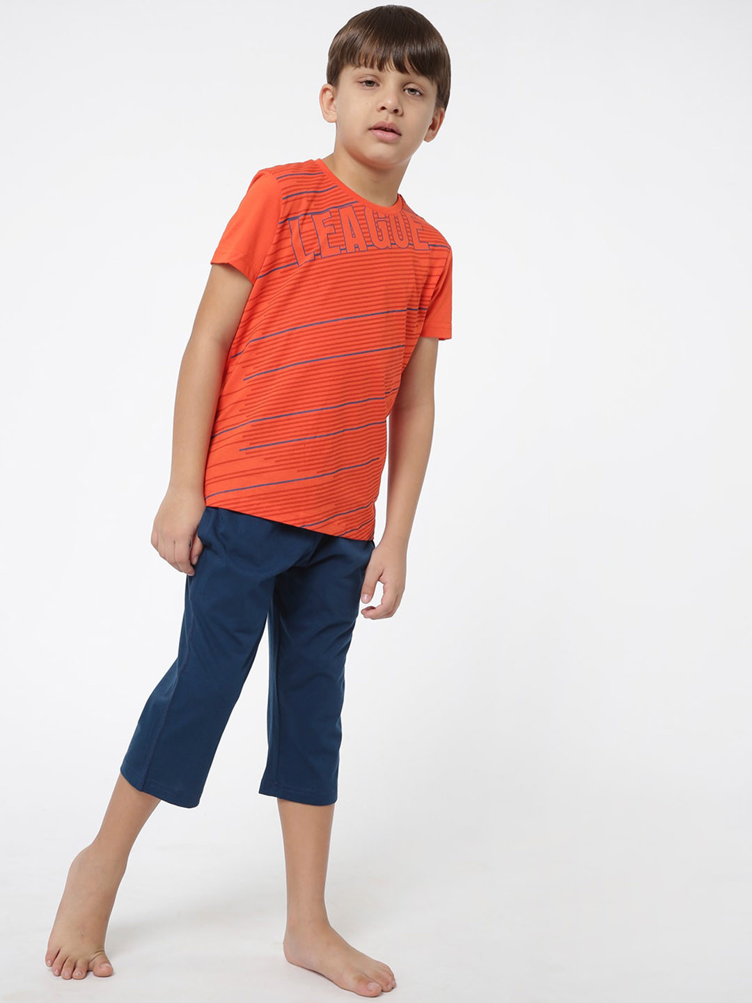 

Sweet Dreams Boys Printed Cotton T-Shirt And Capris Night Suit, Orange