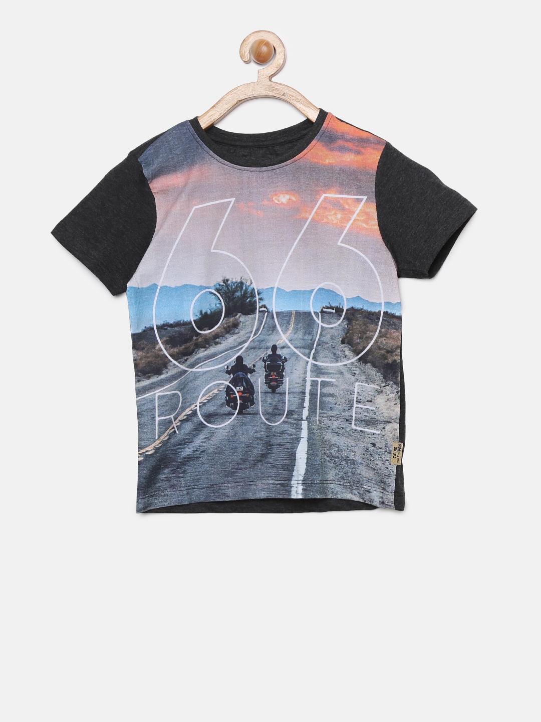 

Flying Machine Boys Grey Printed Round Neck T-shirt