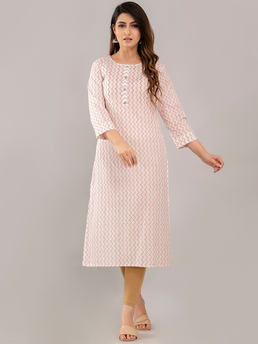

SKY SHOPPIE Chevron Printed Cotton Straight Kurta, White