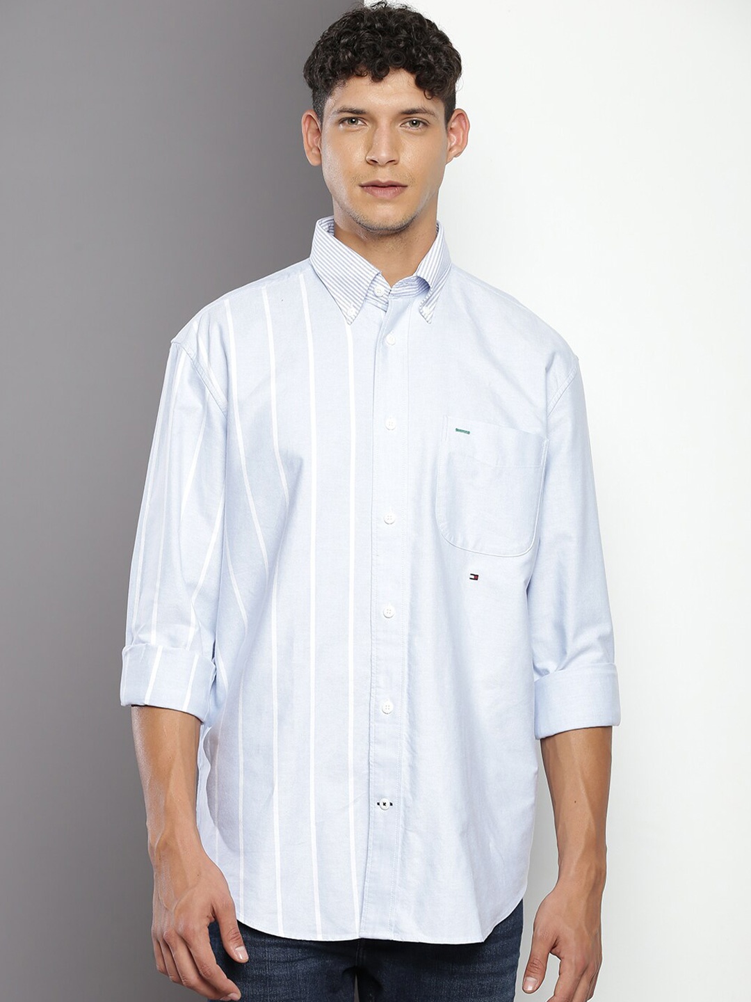 

Tommy Hilfiger Boxy Opaque Striped Casual Shirt, Blue