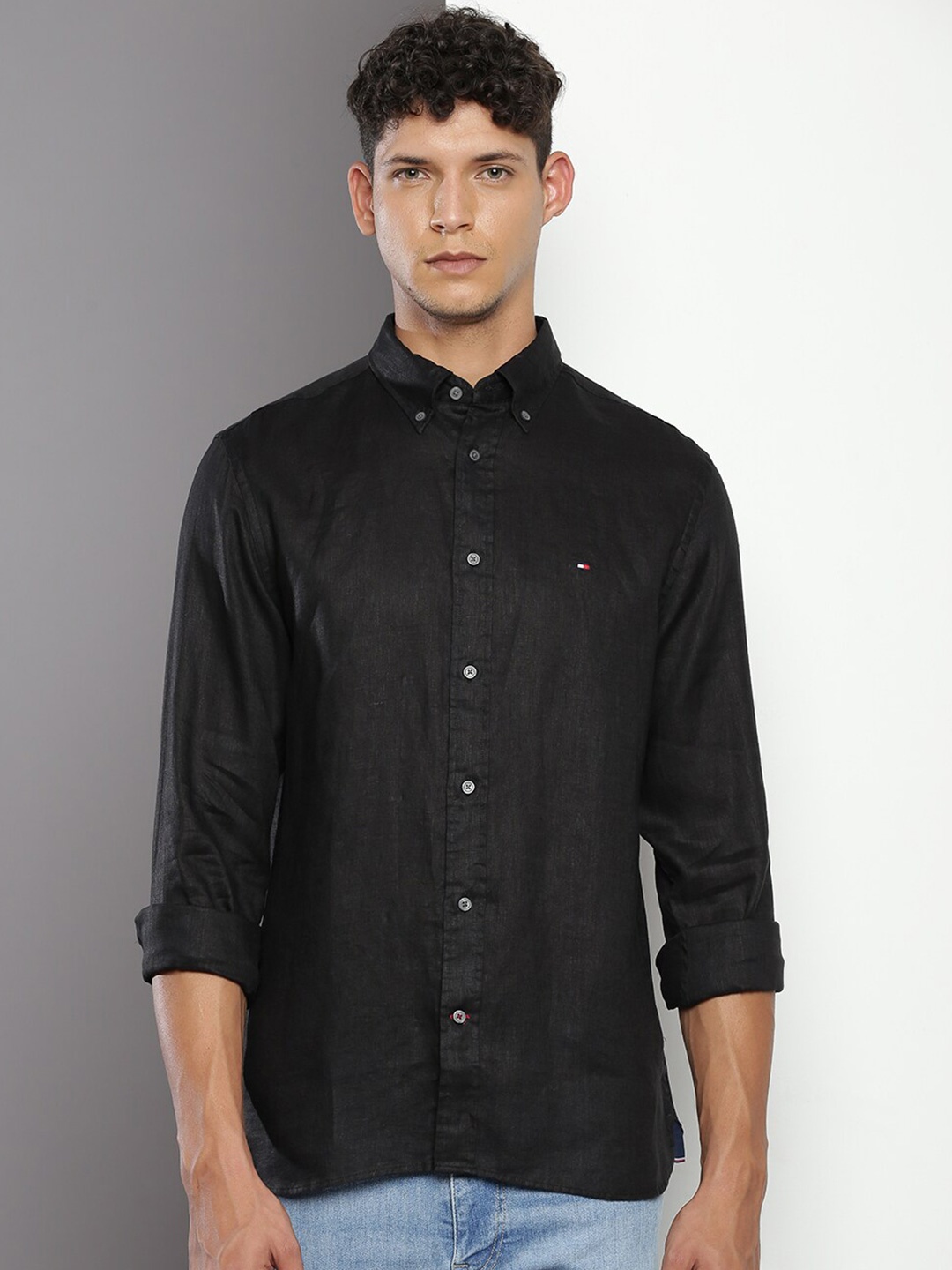 

Tommy Hilfiger Button-Down Collar Pure Linen Casual Shirt, Black