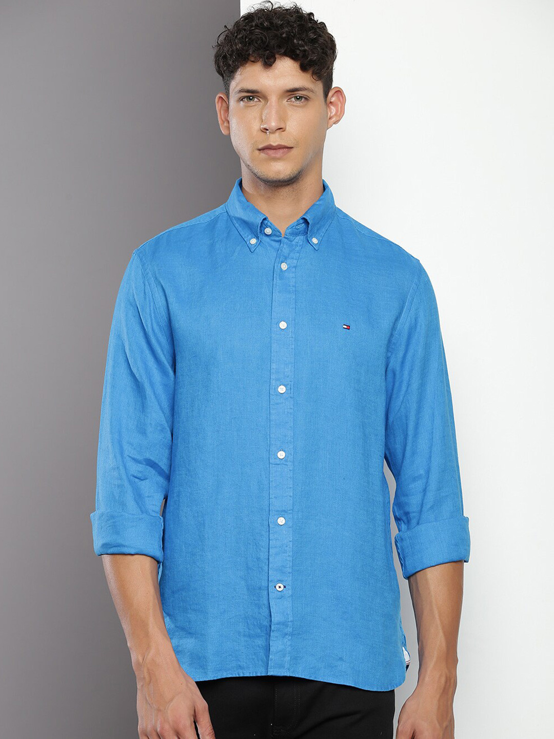 

Tommy Hilfiger Button-Down Collar Pure Linen Casual Shirt, Blue